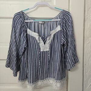 Crave Fame by Almost Famous Woman's Blue and White Striped Blouse size L
